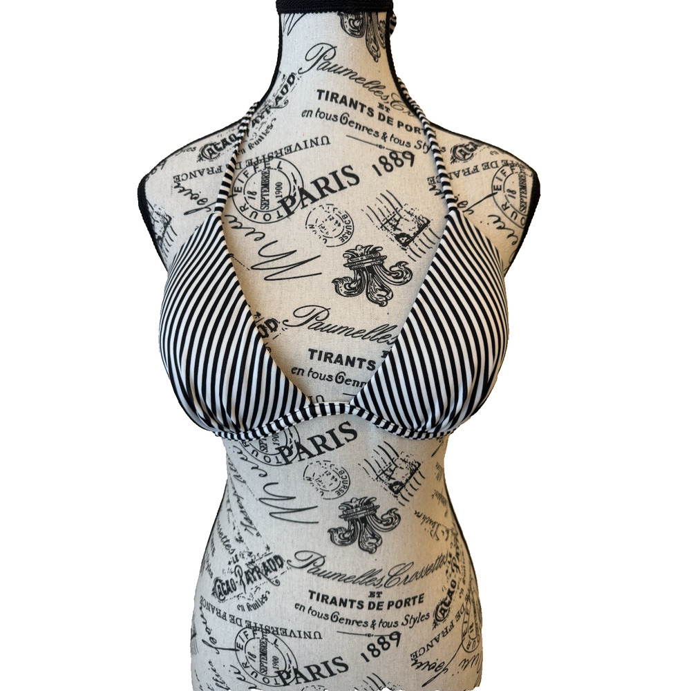 Shade And Shore Bathing Suit Top 34 C Black & White Stripe Underwire Padded